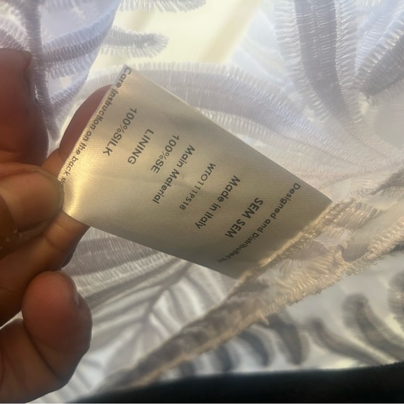 SEMSEM 100% Silk Embroidered White Leaf Pattern Maxi Dress Boho Resort Coastal - Picture 9 of 11